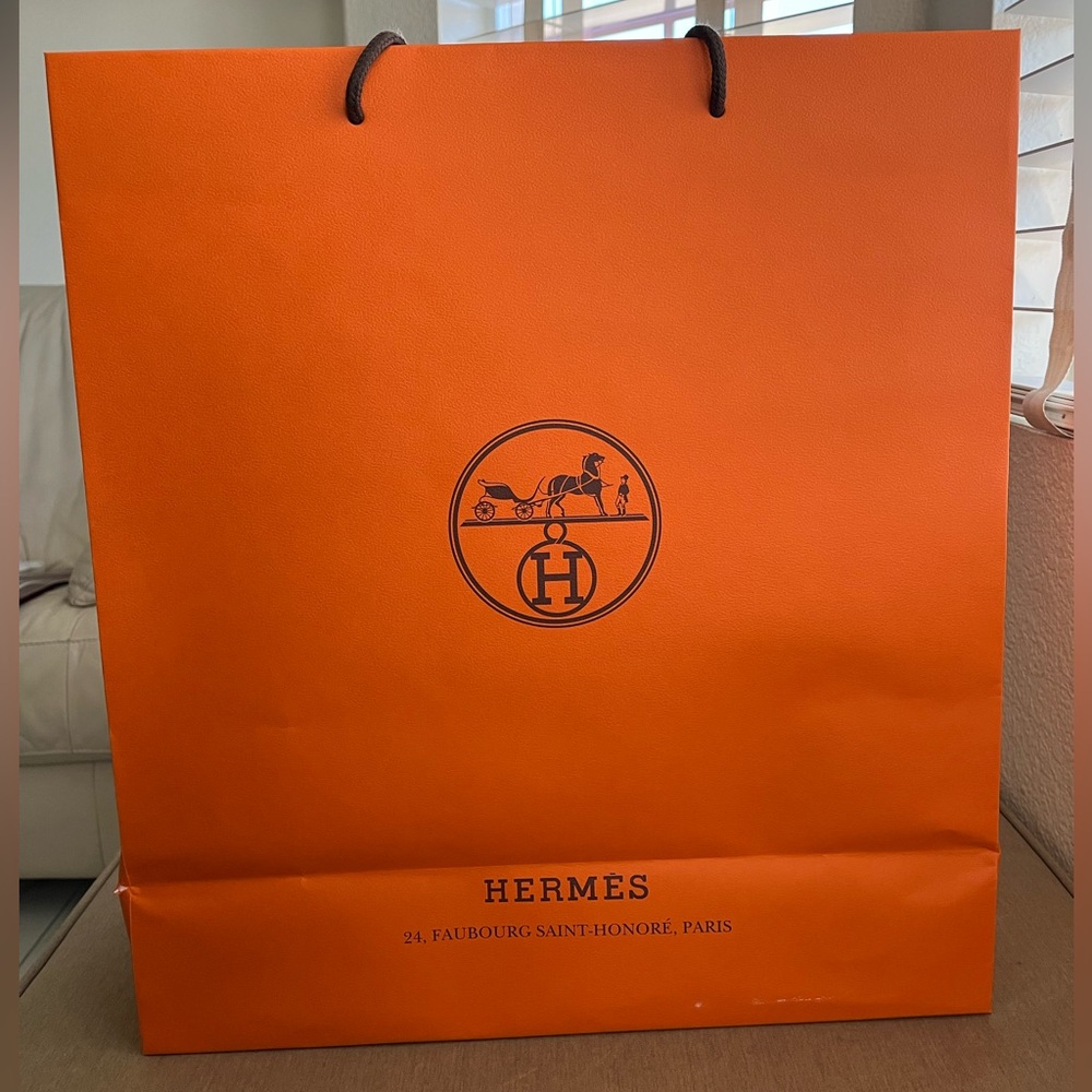 Authentic Hermès Orange Logo Shopping Bag